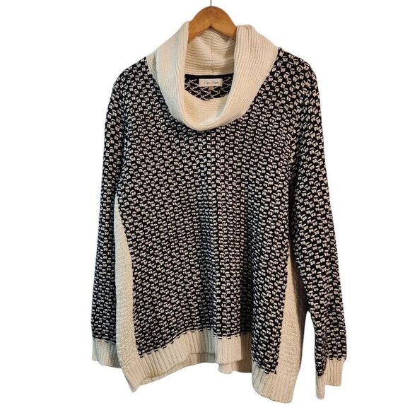 Calvin Klein turtle neck sweaterblack white knit design size 1x - Picture 1 of 8
